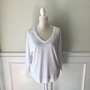 Babaton White Textured V Neck Sweater XS